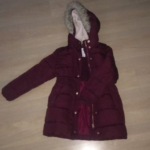 Maroon hooded winter coat